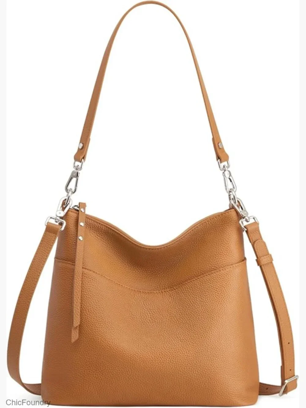Medium Leather Tote Crossbody Hobo Bag with 2 Removable Straps